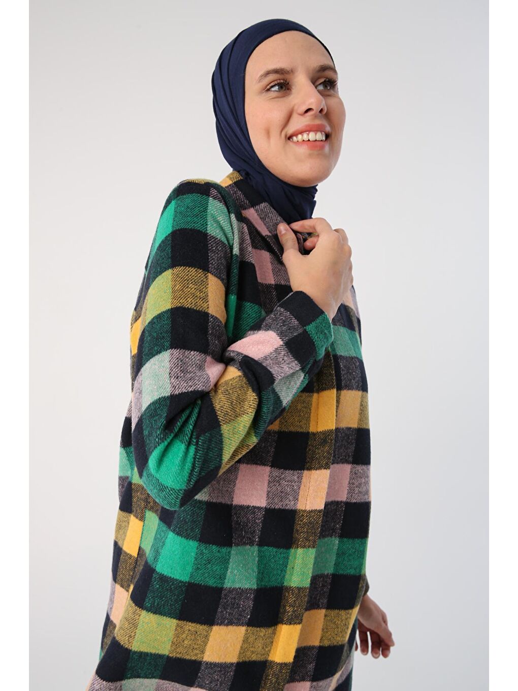 Yeşil-Lacivert Ekoseli Oduncu Gömlek Tunik