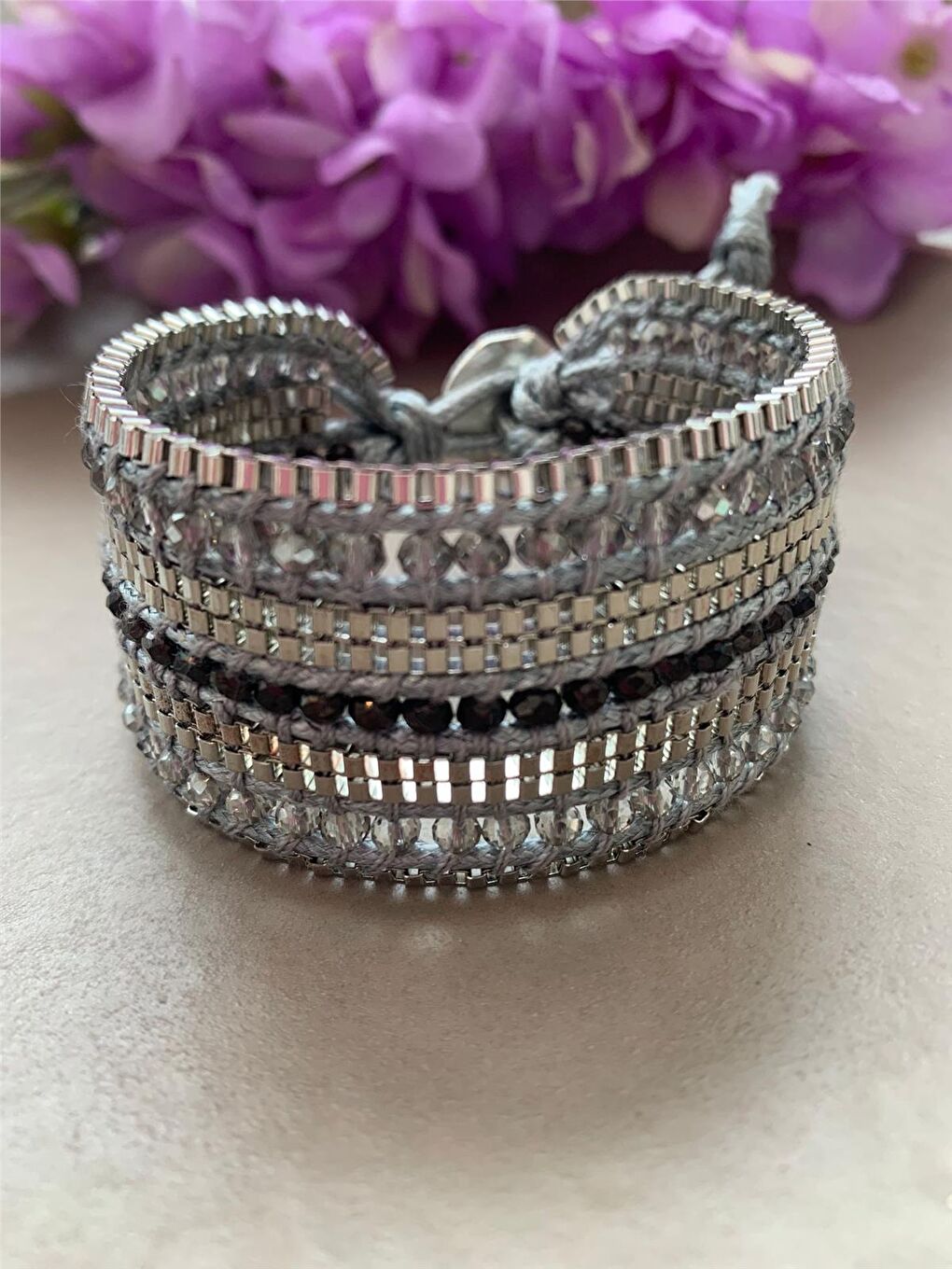 Karışık Füme Siyah El Örmesi Tasarım Bileklik-3