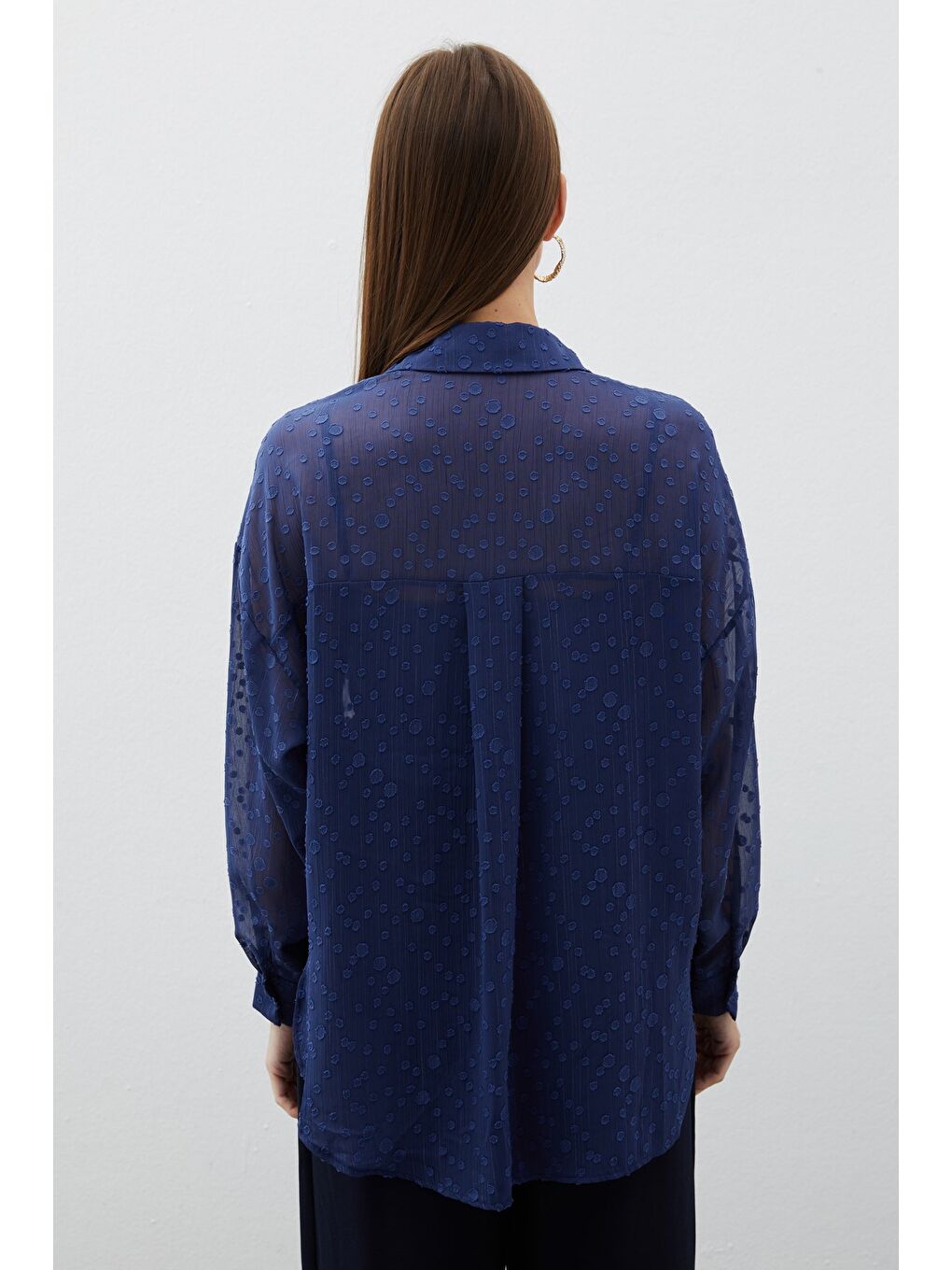Desenli Uzun Gömlek - Lacivert-5