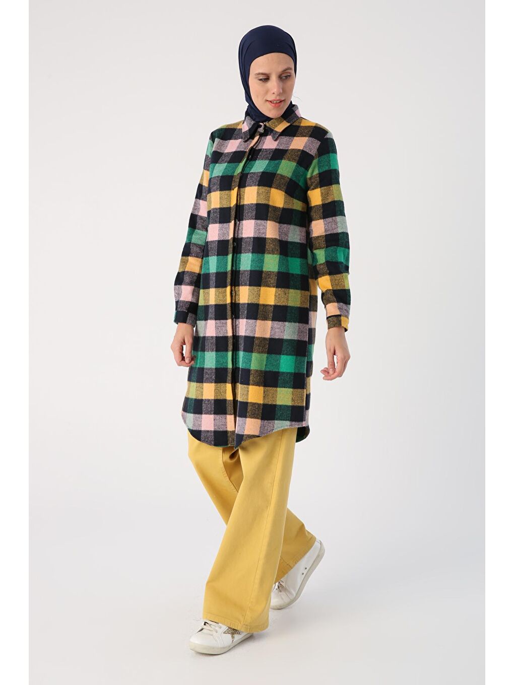 Yeşil-Lacivert Ekoseli Oduncu Gömlek Tunik-2