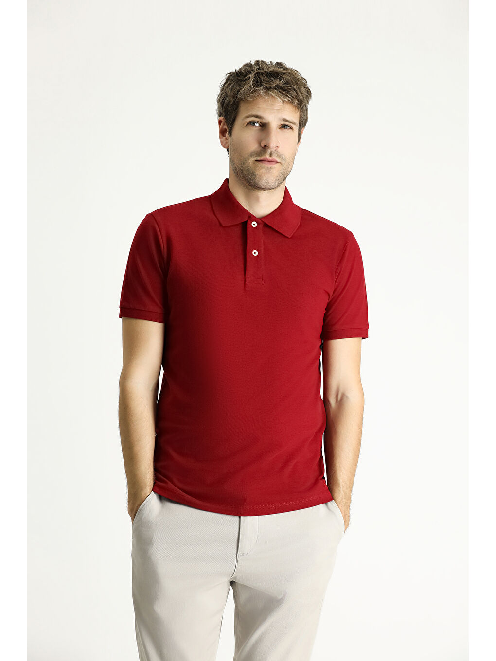 Kırmızı Slim Fit Dar Kesim Nakışlı Pamuk Polo Yaka %100 Pamuk Tişört-2