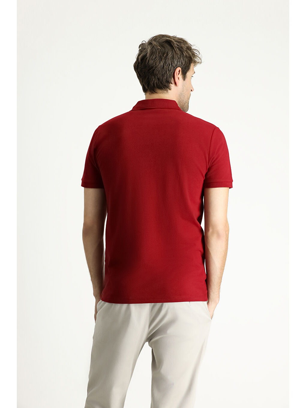 Kırmızı Slim Fit Dar Kesim Nakışlı Pamuk Polo Yaka %100 Pamuk Tişört-3