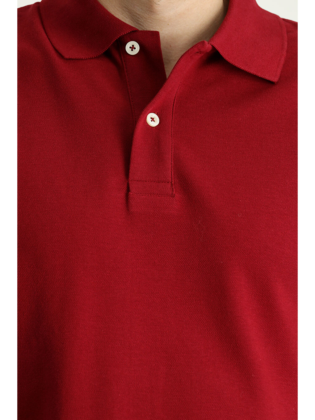 Kırmızı Slim Fit Dar Kesim Nakışlı Pamuk Polo Yaka %100 Pamuk Tişört-4