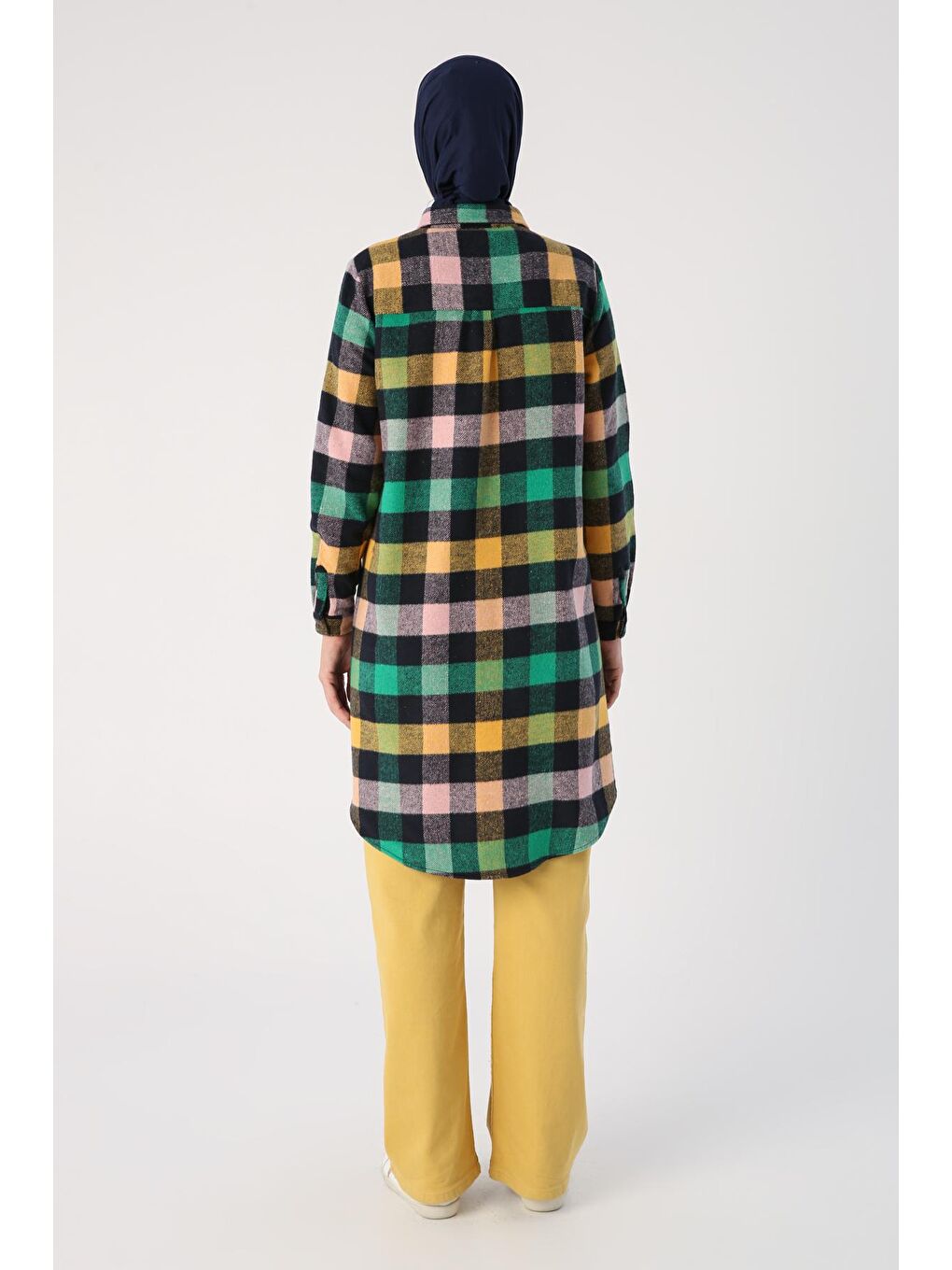 Yeşil-Lacivert Ekoseli Oduncu Gömlek Tunik-3