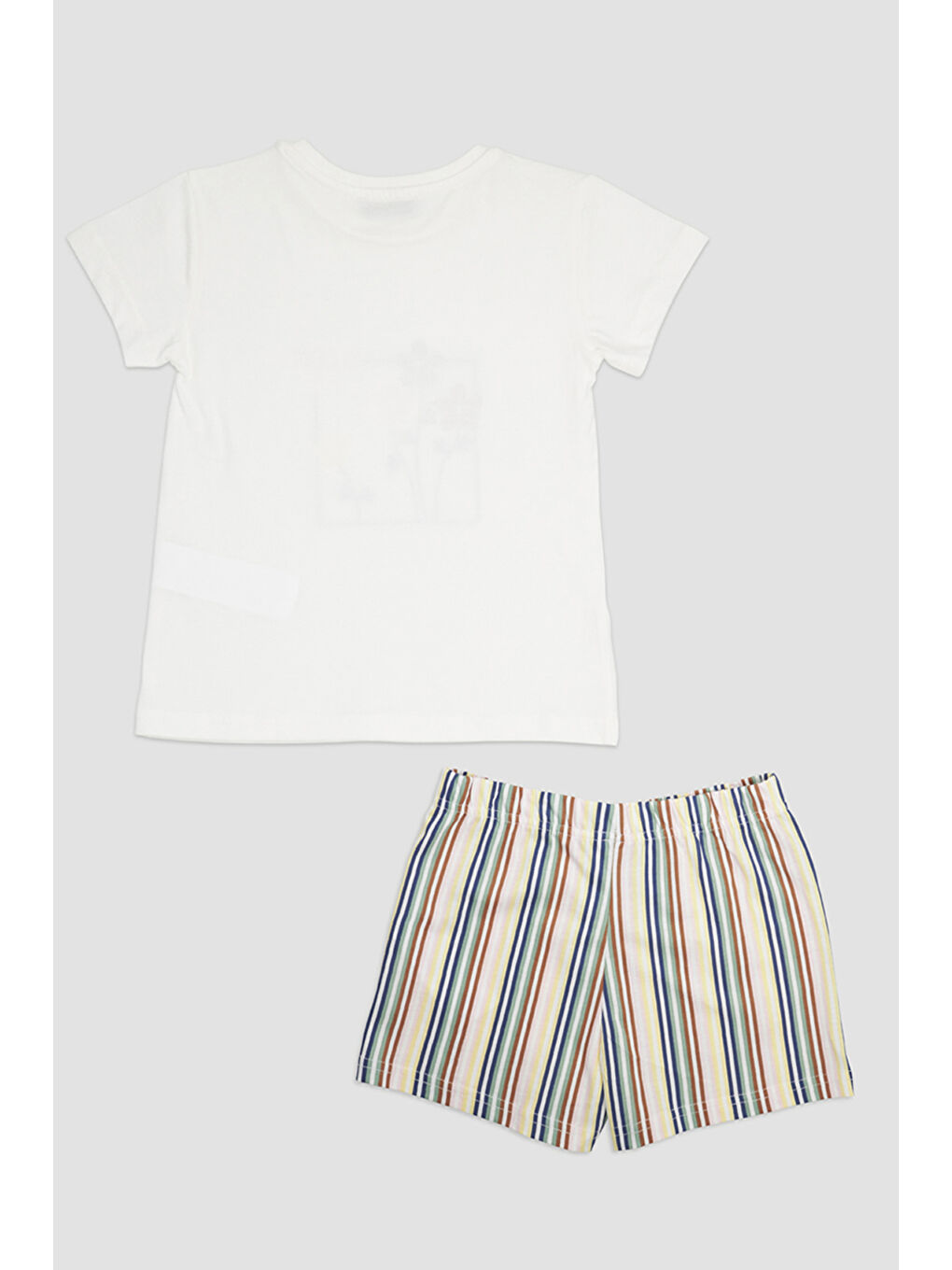 Kız Çocuk Çizgi Desenli Ekru Pijama Takımı-1