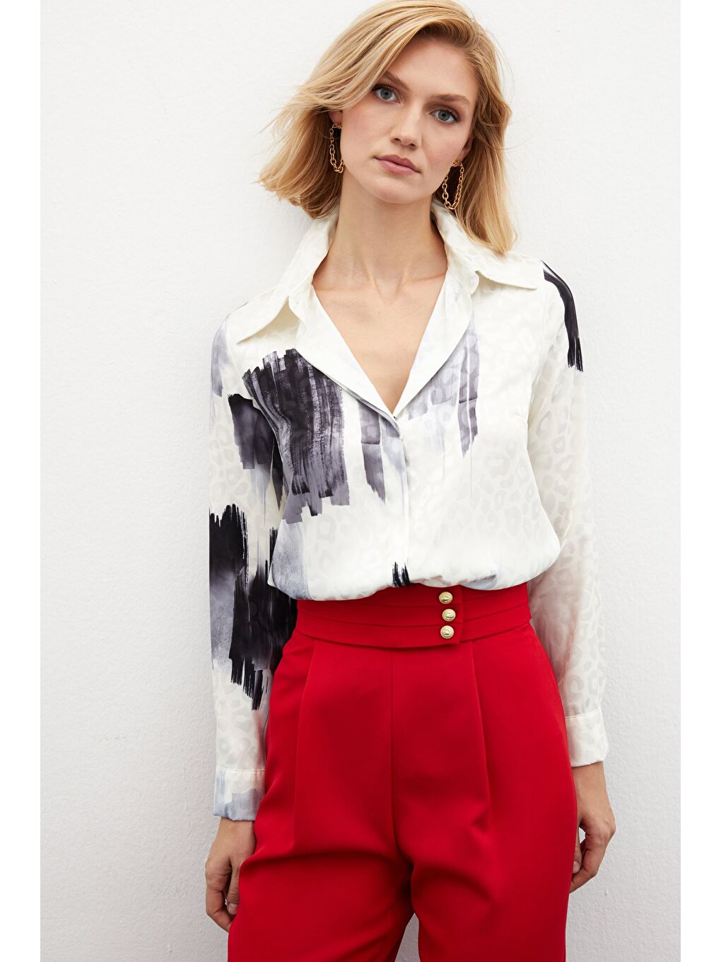 Desenli Salaş Gömlek - Siyah-1