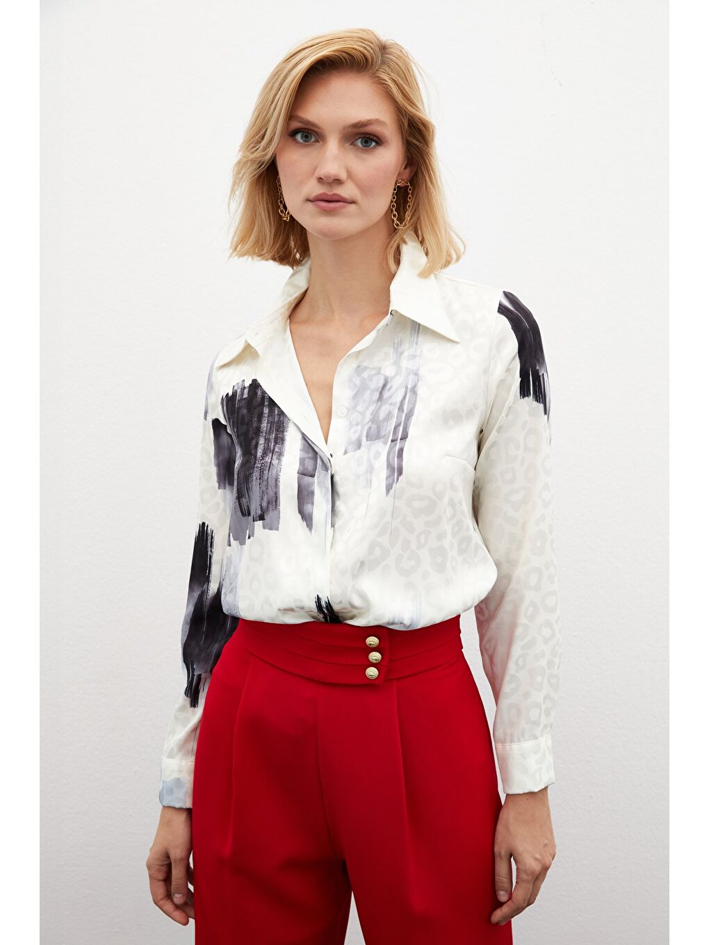 Desenli Salaş Gömlek - Siyah-3