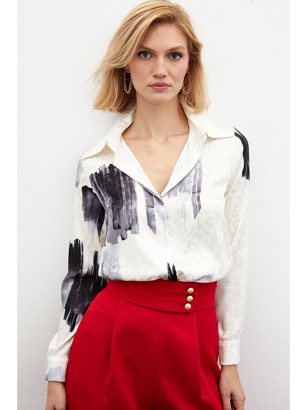 Desenli Salaş Gömlek - Siyah-5