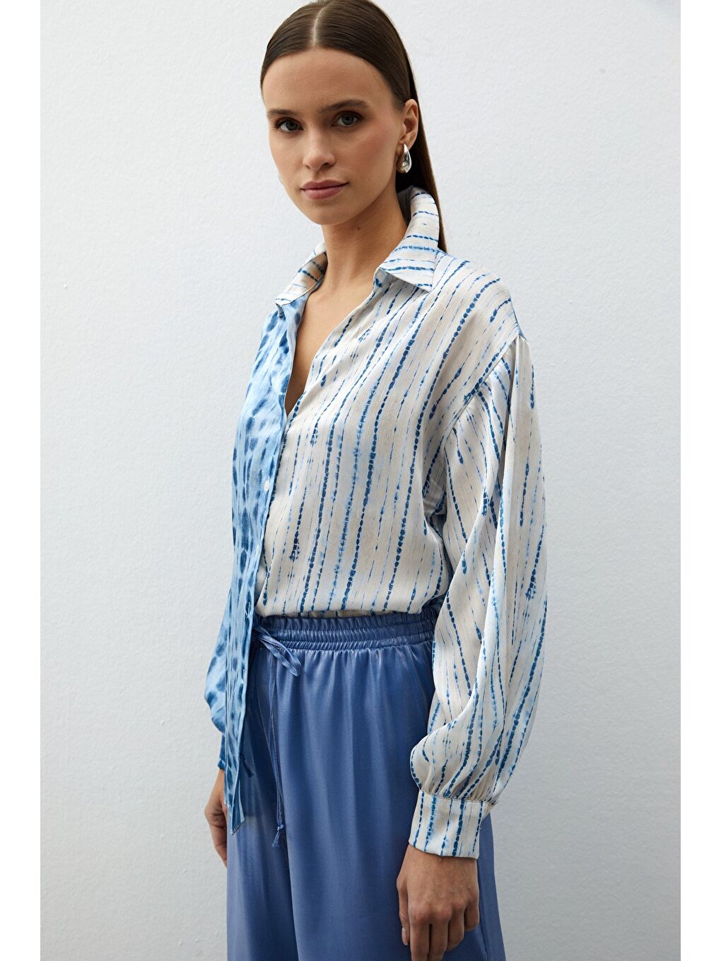 Balon Kol Desenli Gömlek - İndigo-3