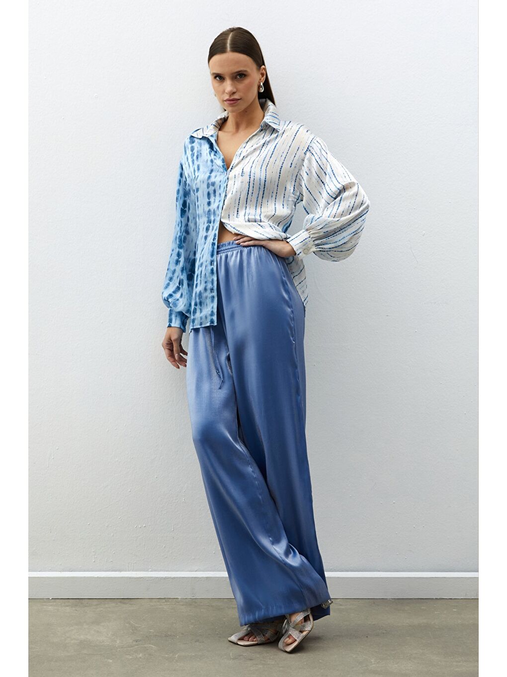 Balon Kol Desenli Gömlek - İndigo-5