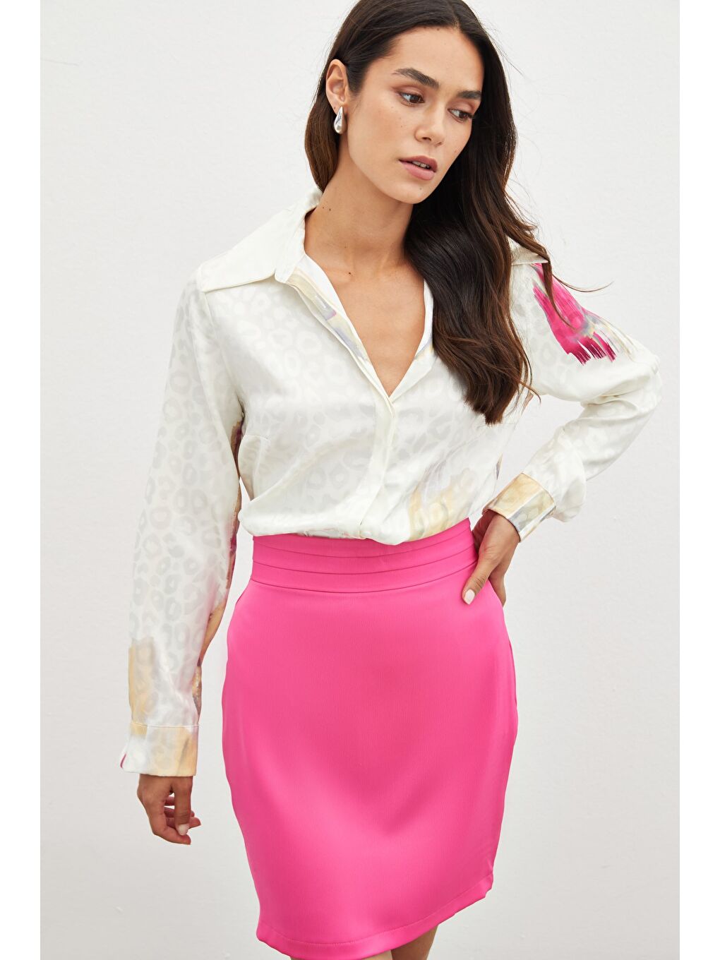 Desenli Salaş Gömlek - Fuşya-2