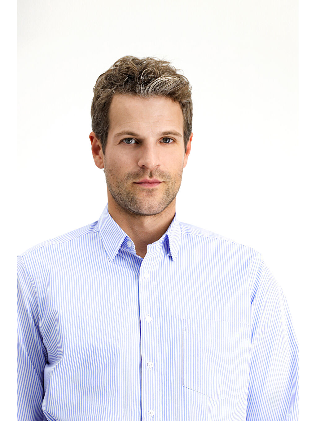 Mavi Uzun Kol Klasik Çizgili Pamuk Gömlek-2