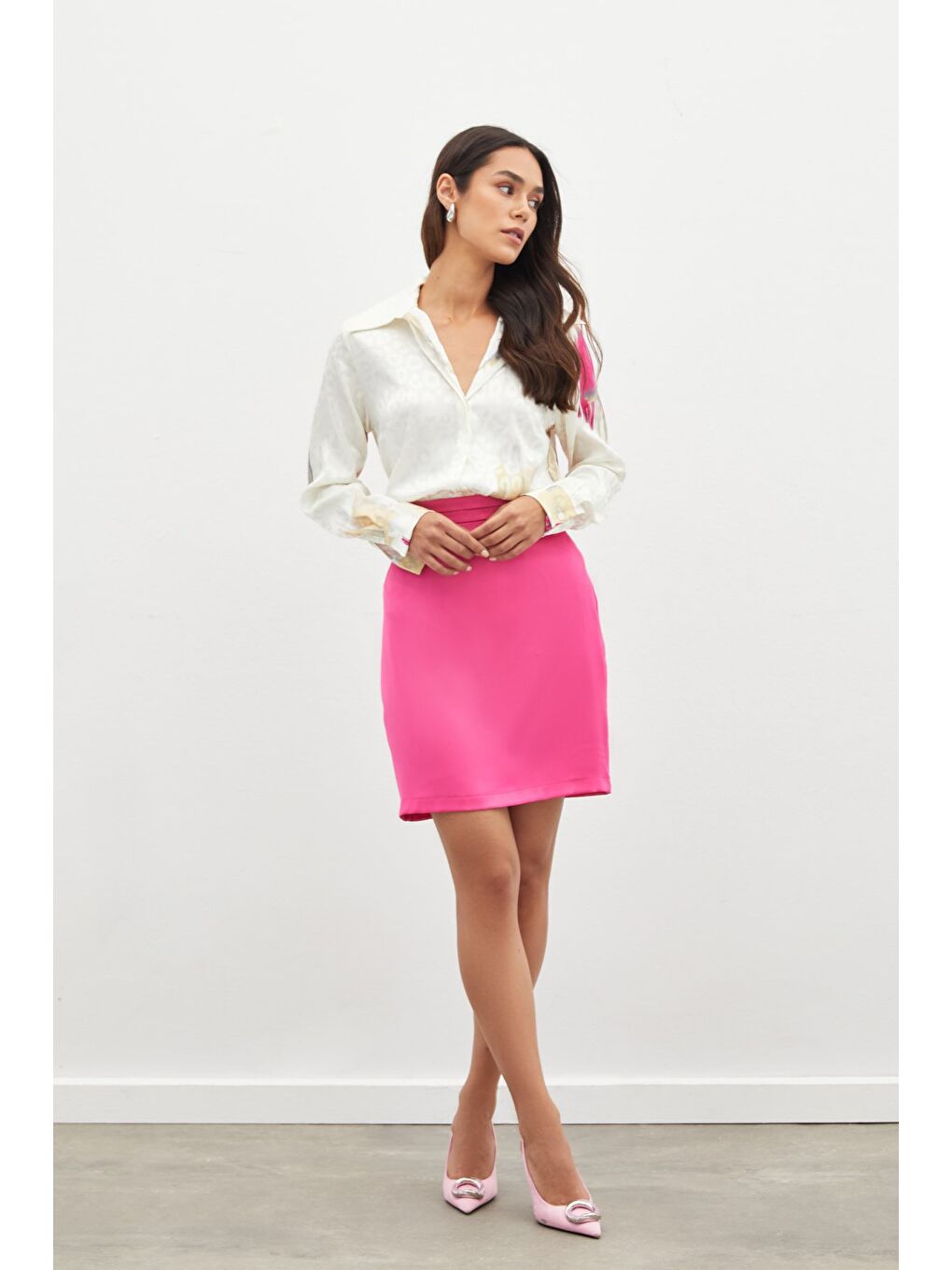 Desenli Salaş Gömlek - Fuşya-4