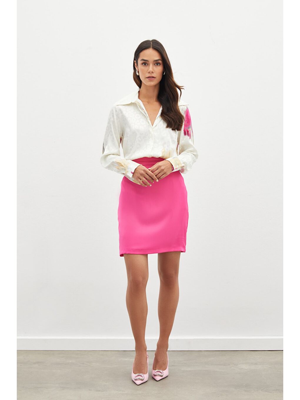 Desenli Salaş Gömlek - Fuşya-5