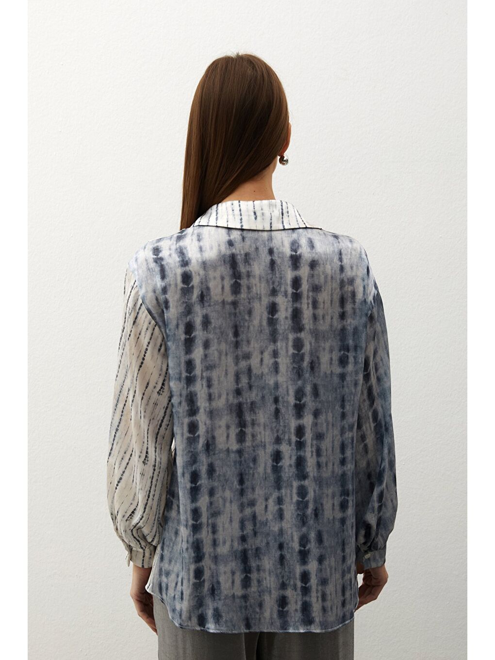 Balon Kol Desenli Gömlek - Gri-4