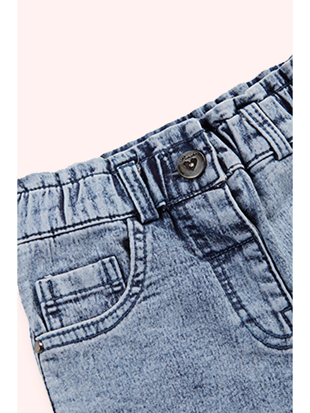 Kız Bebek Beli Lastikli Mavi Jean Şort-1