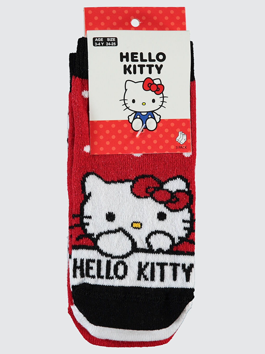 Civil Kirmizi Hello Kitty Kız Çocuk 3'lü Soket Çorap 3-11 Yaş Kırmızı - 1