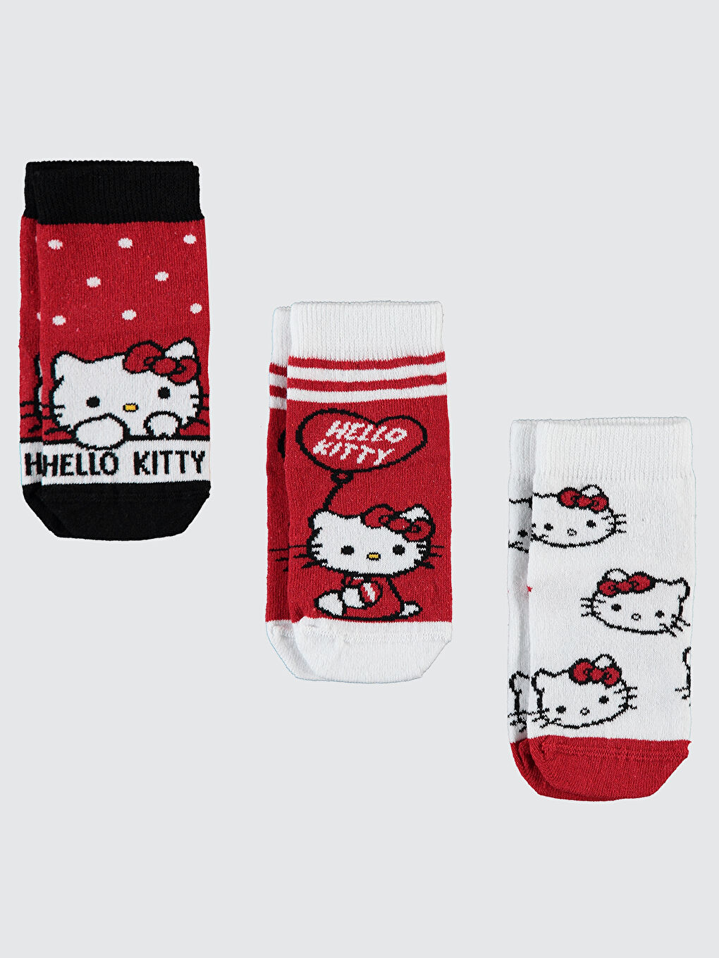 Civil Kirmizi Hello Kitty Kız Çocuk 3'lü Soket Çorap 3-11 Yaş Kırmızı