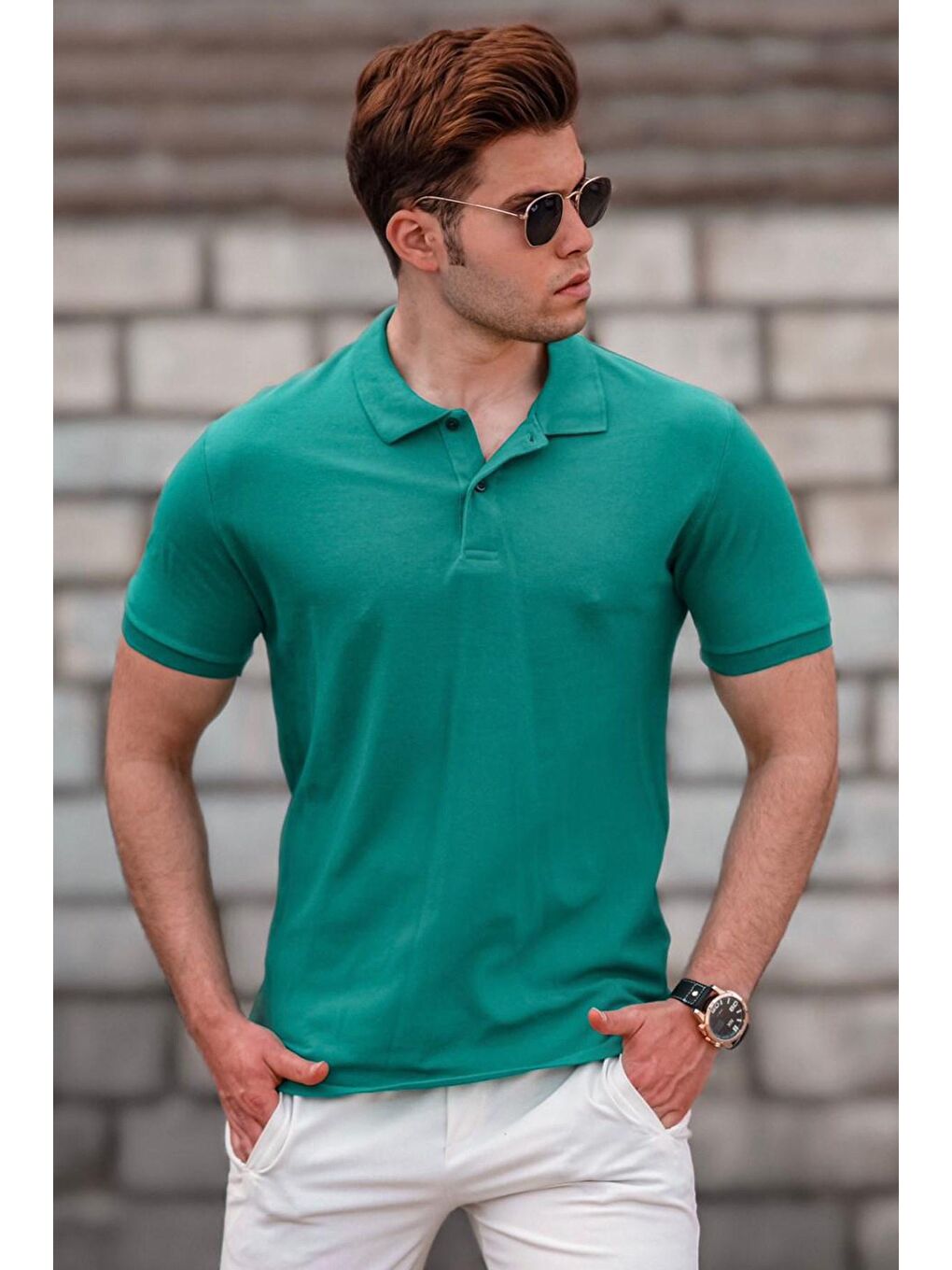 Yeşil Basic Polo Yaka Erkek Tişört 5101