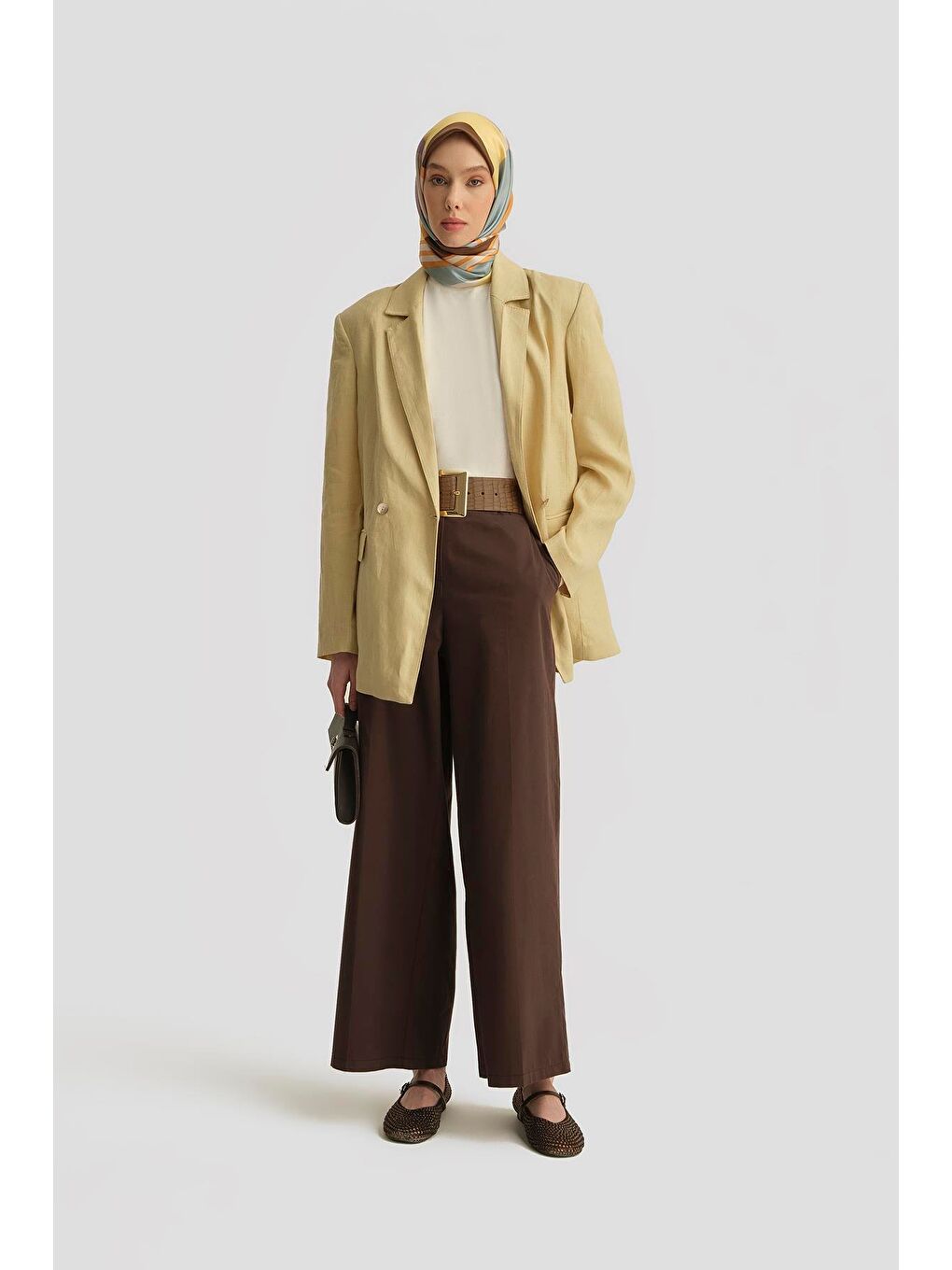 Kahverengi Yüksek Bel Palazzo Pantolon 25Y2812 Acı Kahve-1