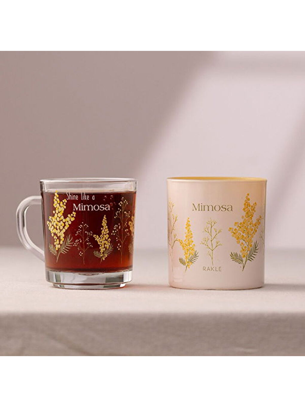 RAKLE Karişik Mimosa Kupa ve Mum Seti - Renkli - 250 ml