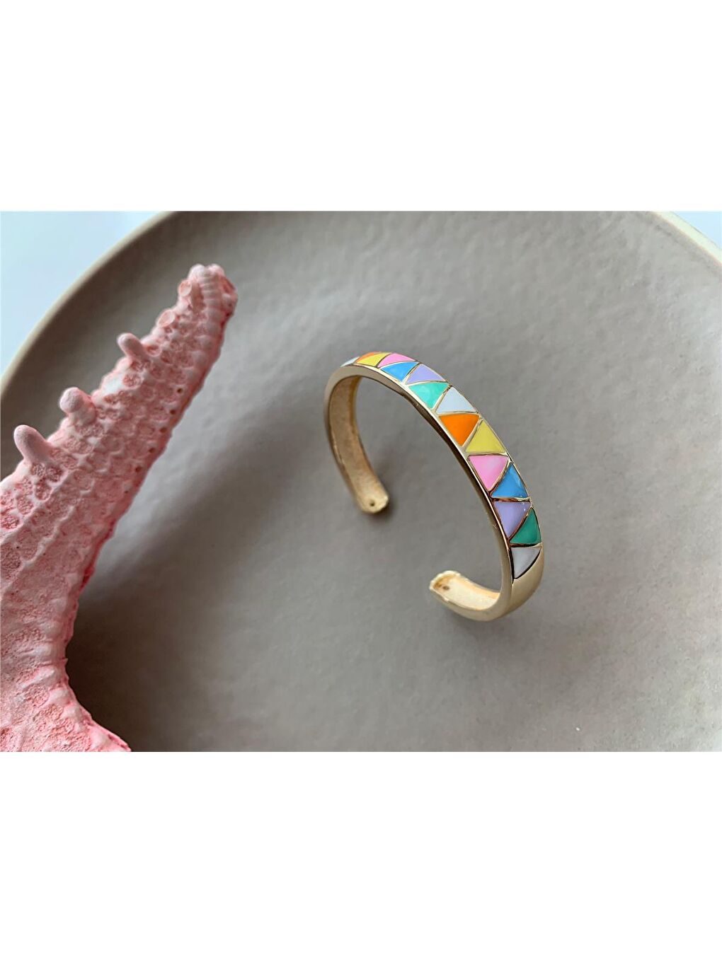 Karışık Renkli Mineli Üçgen Şekilli Bileklik-1