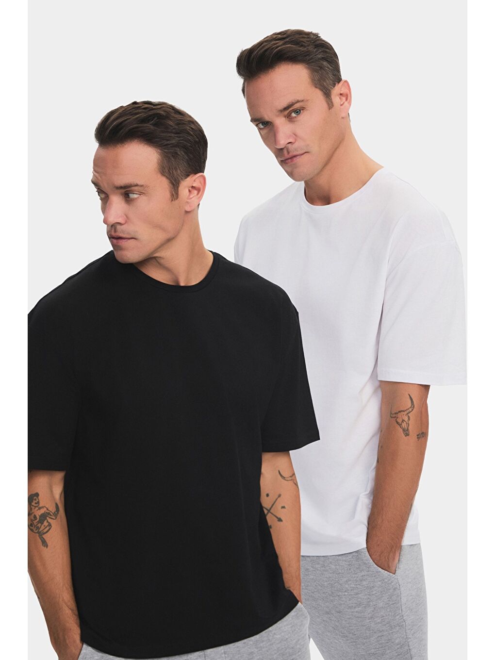 Siyah Erkek 2'li Oversize Kalıp Tişört-7