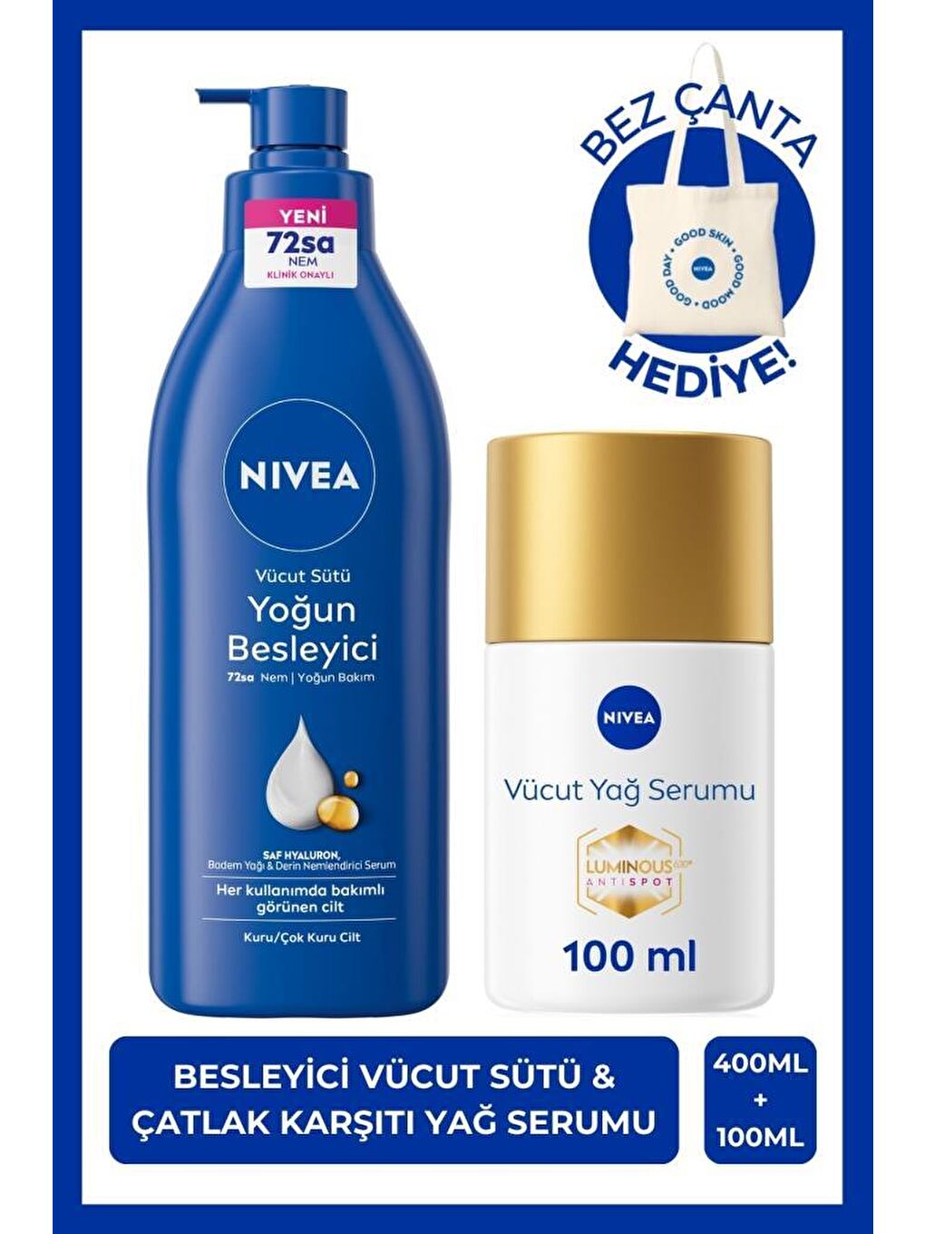 Luminous630 Çatlak Karşıtı Vücut Bakım Yağ Serumu 100ml ve Nemlendirici Vücut Sütü 400ml,Çanta