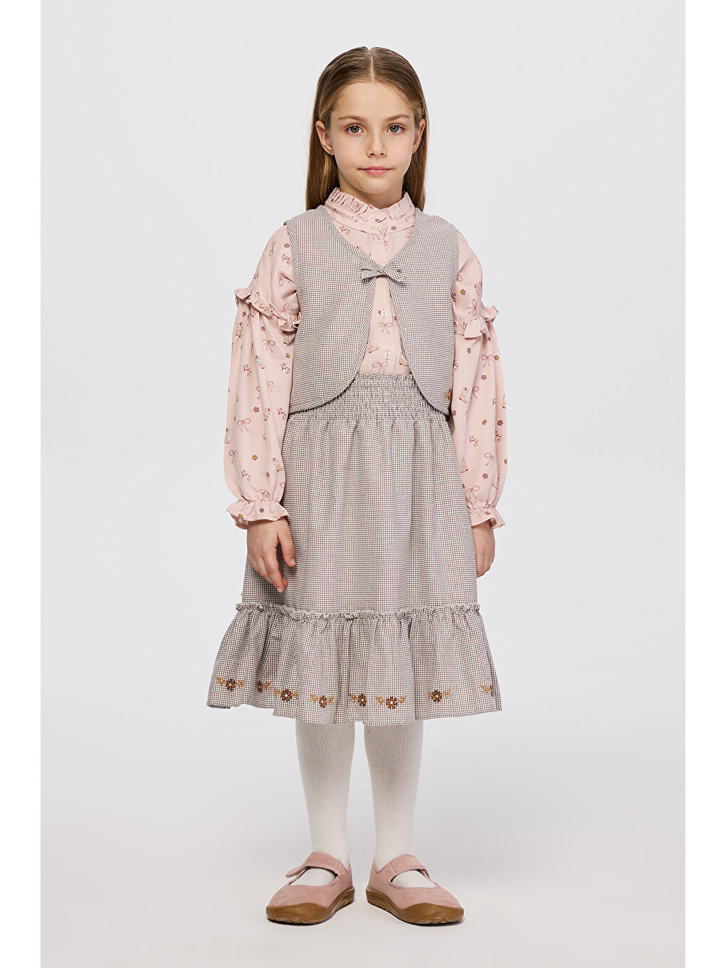 Kız Çocuk Çift Taraflı Ekru Yelek