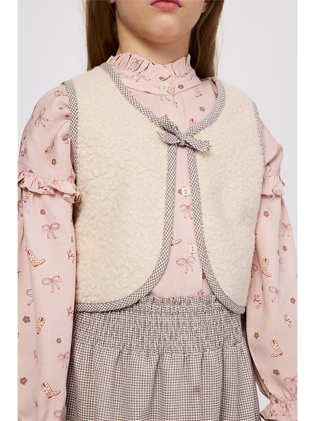 Kız Çocuk Çift Taraflı Ekru Yelek-1