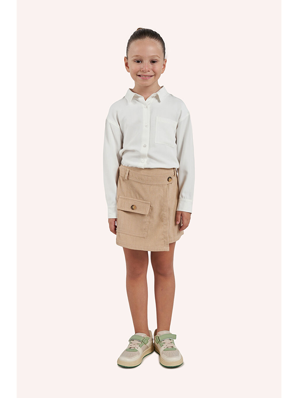 Kız Çocuk Fitilli Bej Şort Etek