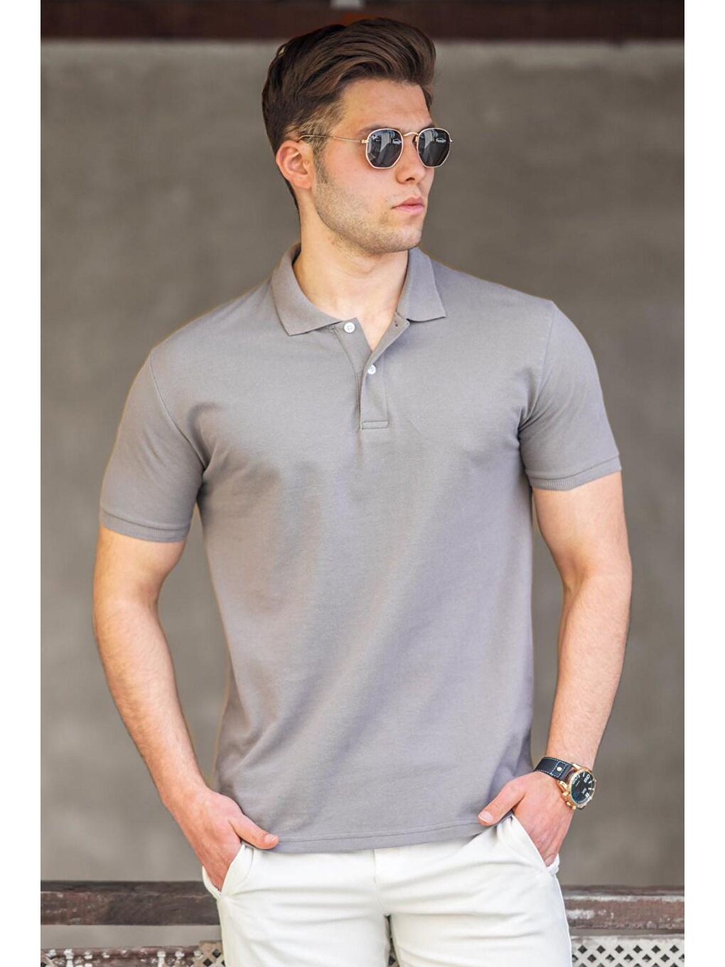 Gri Füme Basic Polo Yaka Erkek Tişört 5101
