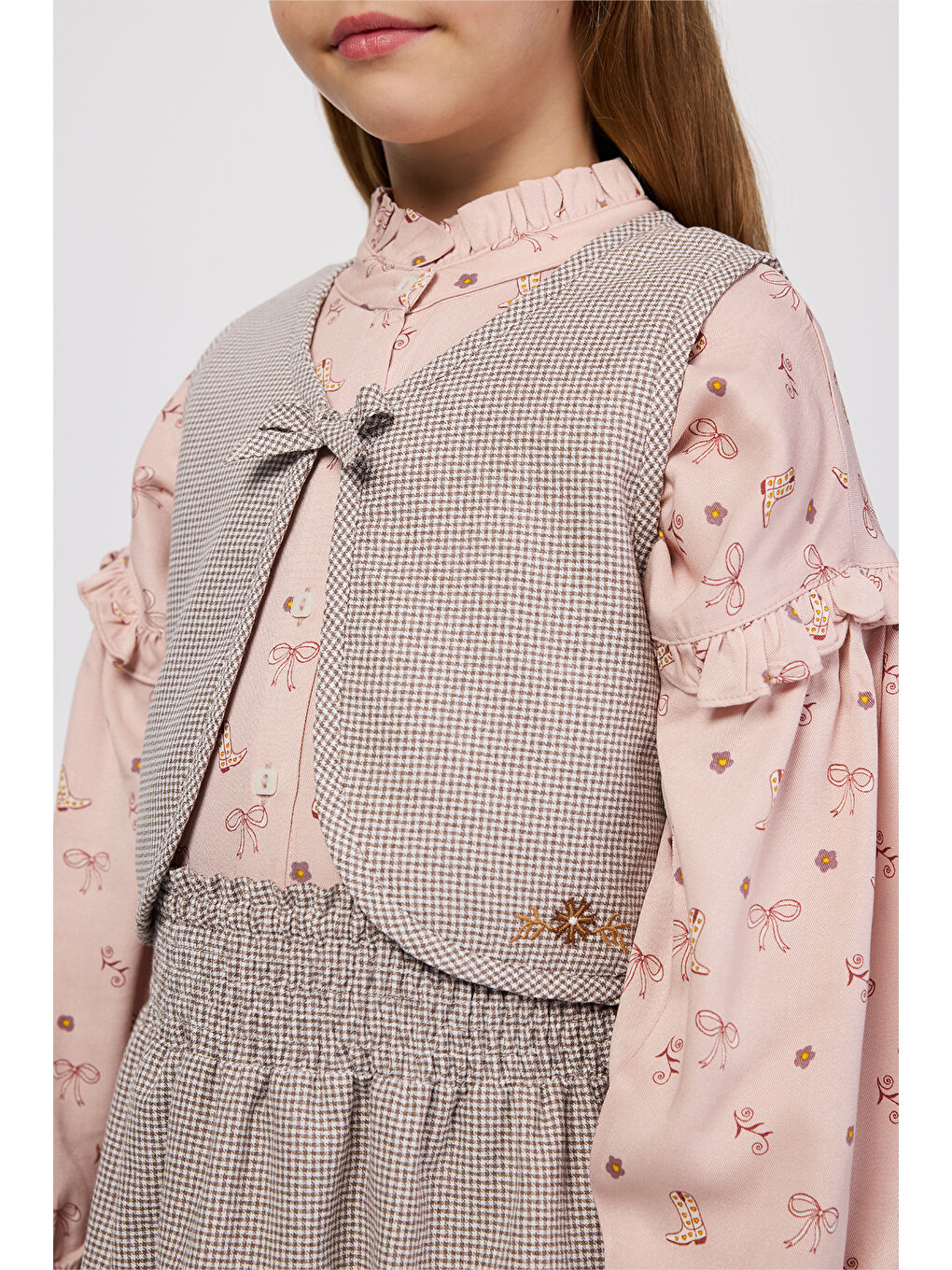 Kız Çocuk Çift Taraflı Ekru Yelek-9