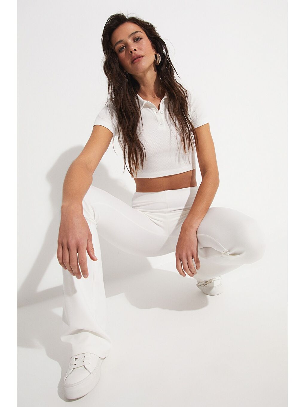 Beyaz Flare Pantolon Tayt-4