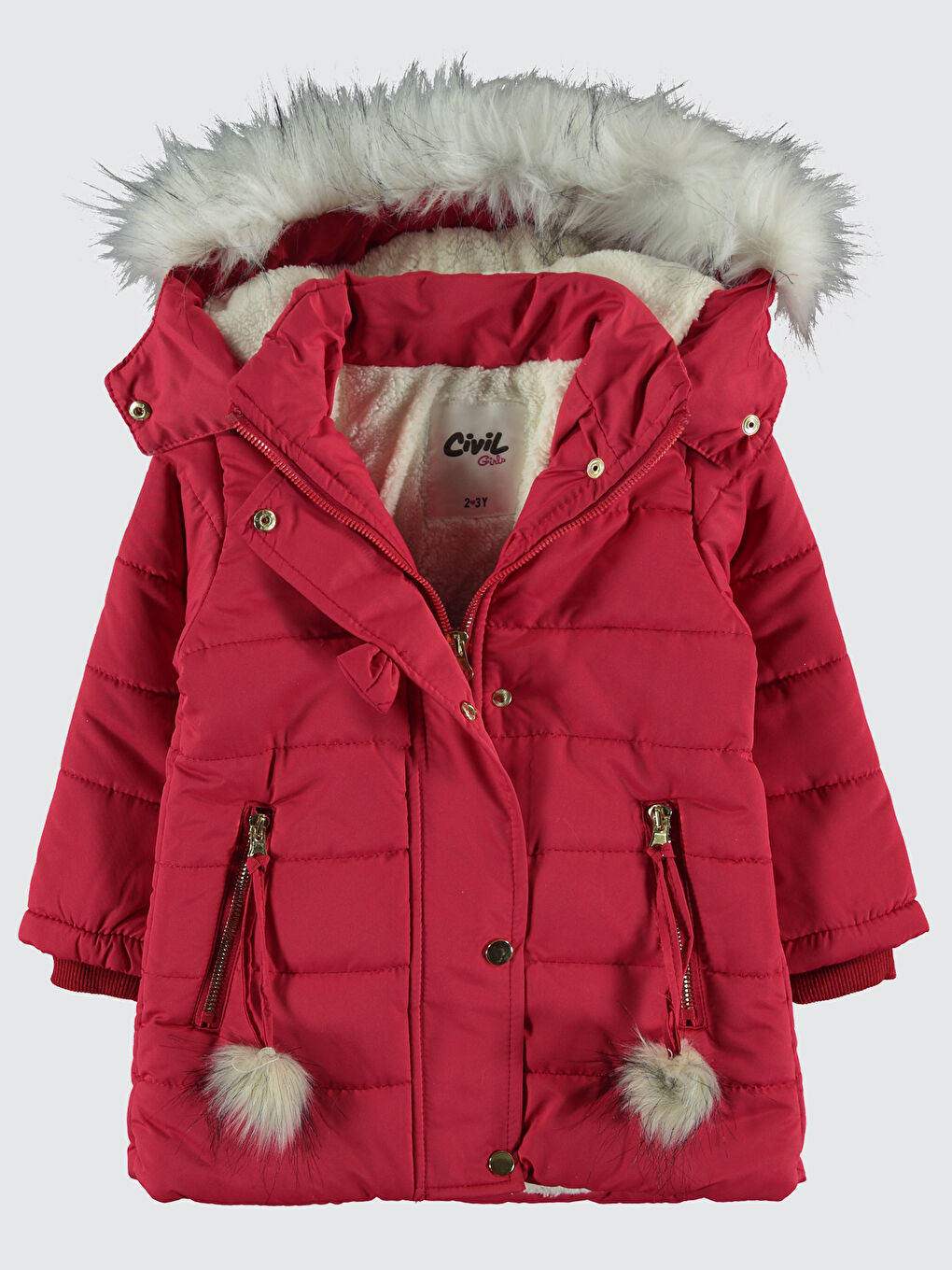 Kırmızı Kız Çocuk Kapüşonlu Mont 2 5 Yaş Narçiçeği-1