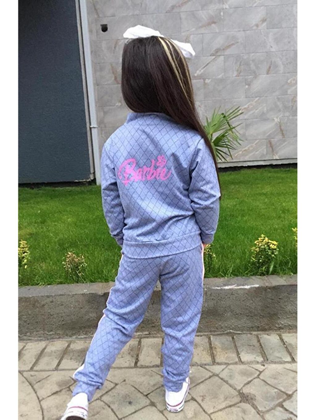 Kız Çocuk Arkası Yazı Baskılı Mavi Eşofman Takım-1
