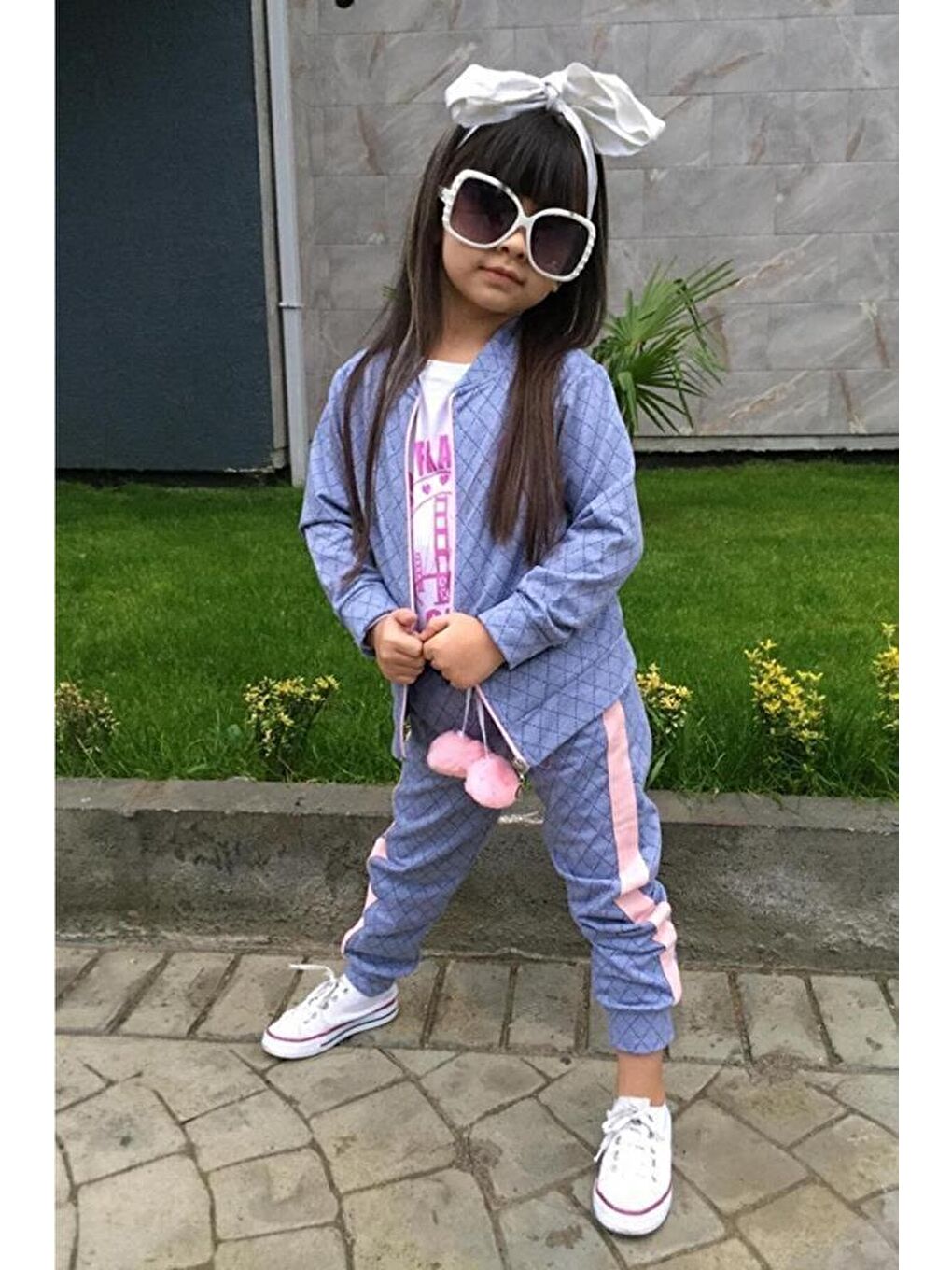 Kız Çocuk Arkası Yazı Baskılı Mavi Eşofman Takım-2
