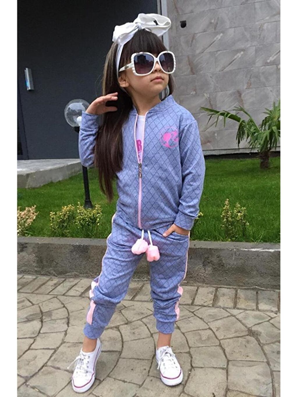 Kız Çocuk Arkası Yazı Baskılı Mavi Eşofman Takım-3