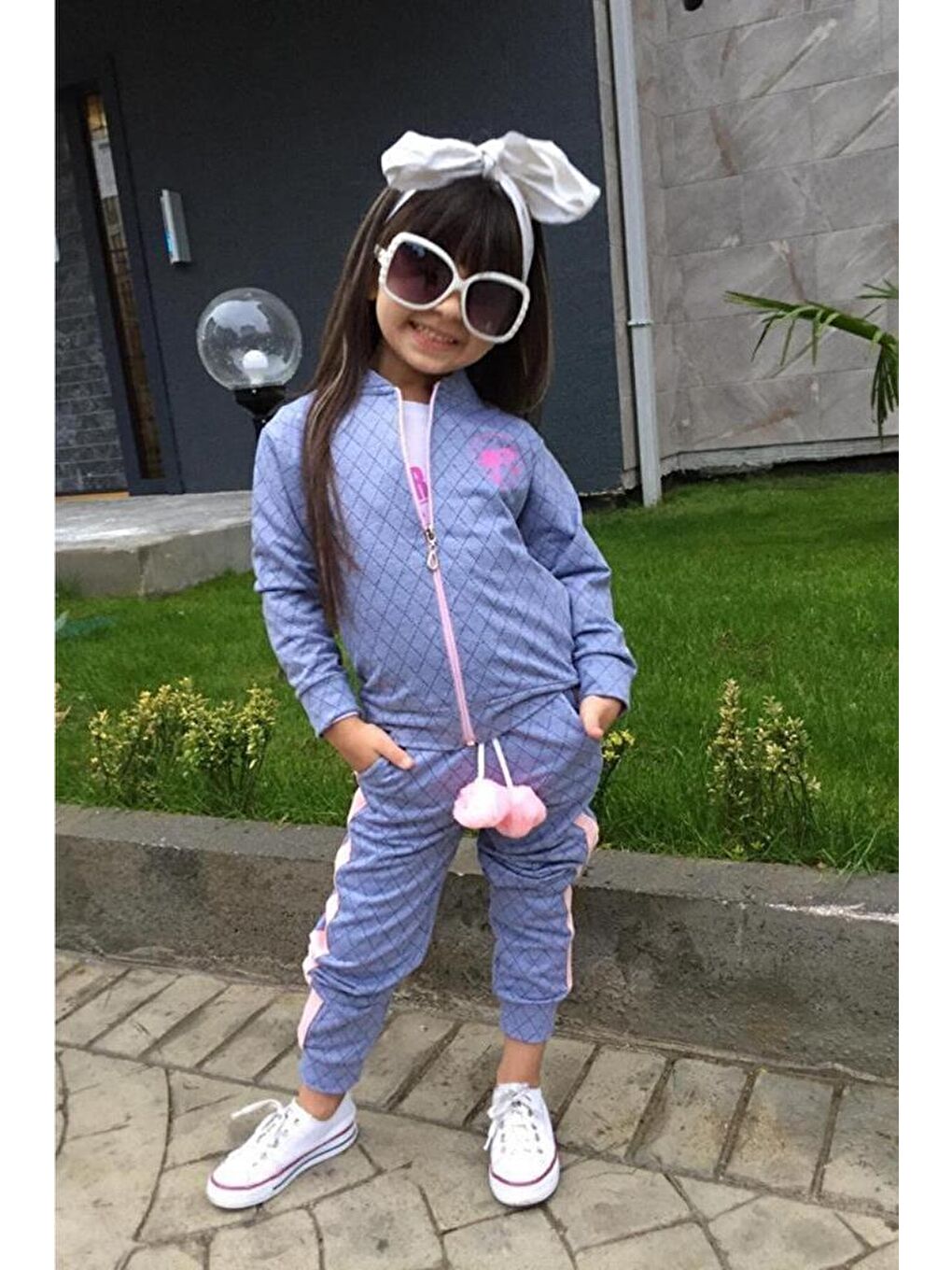 Kız Çocuk Arkası Yazı Baskılı Mavi Eşofman Takım-4