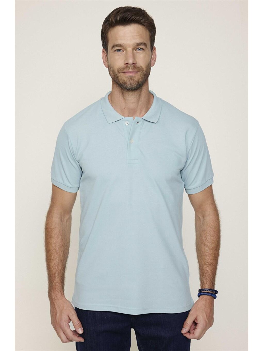 Yeşil Erkek Slim Fit Dar Kesim %100 Pamuk Düz Pike Mint Polo Yaka Tişört-1