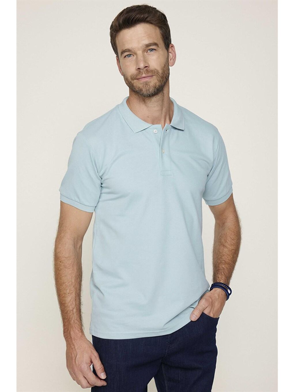 Yeşil Erkek Slim Fit Dar Kesim %100 Pamuk Düz Pike Mint Polo Yaka Tişört-2