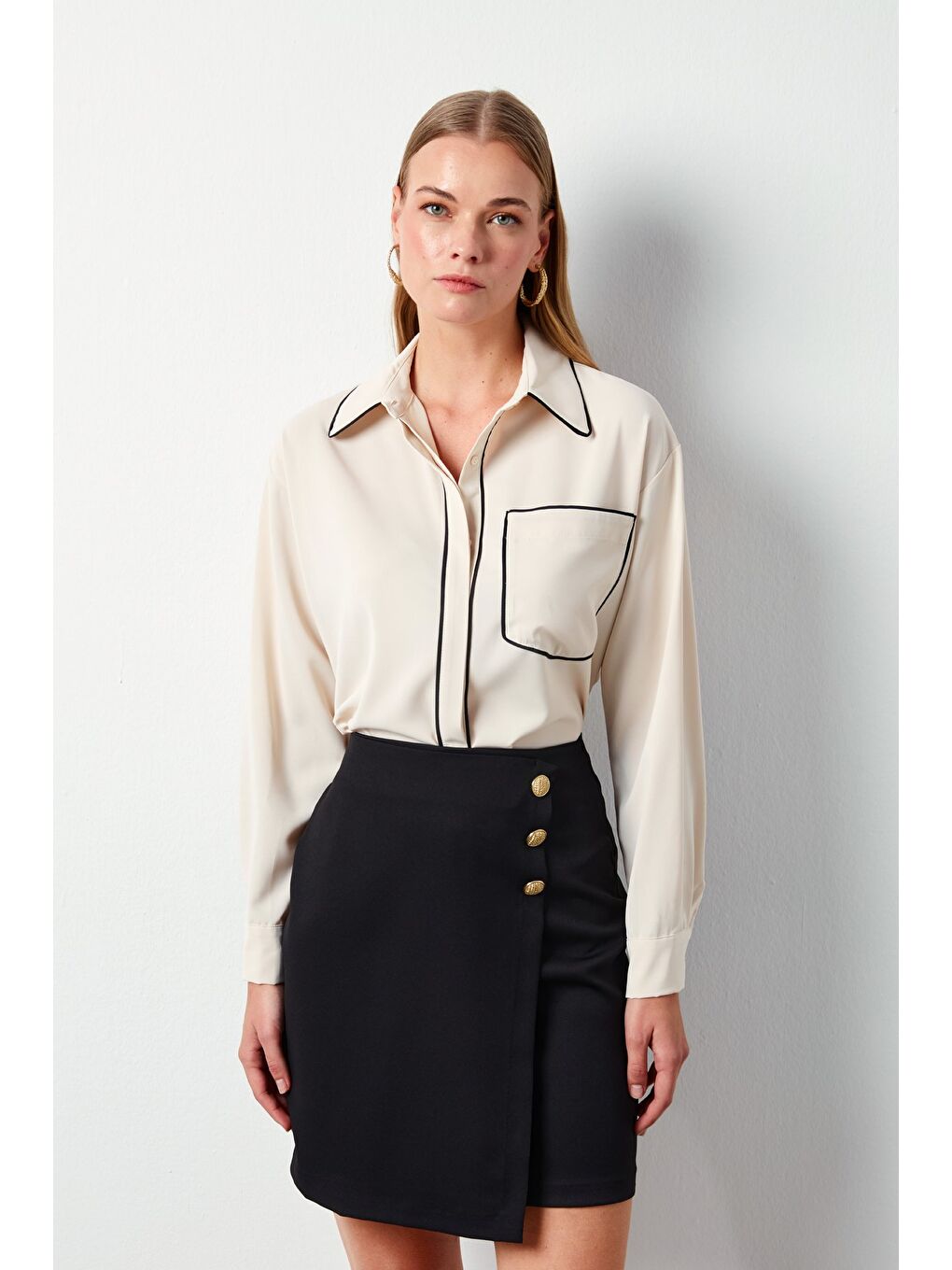 Cep Detaylı Salaş Gömlek - Bej