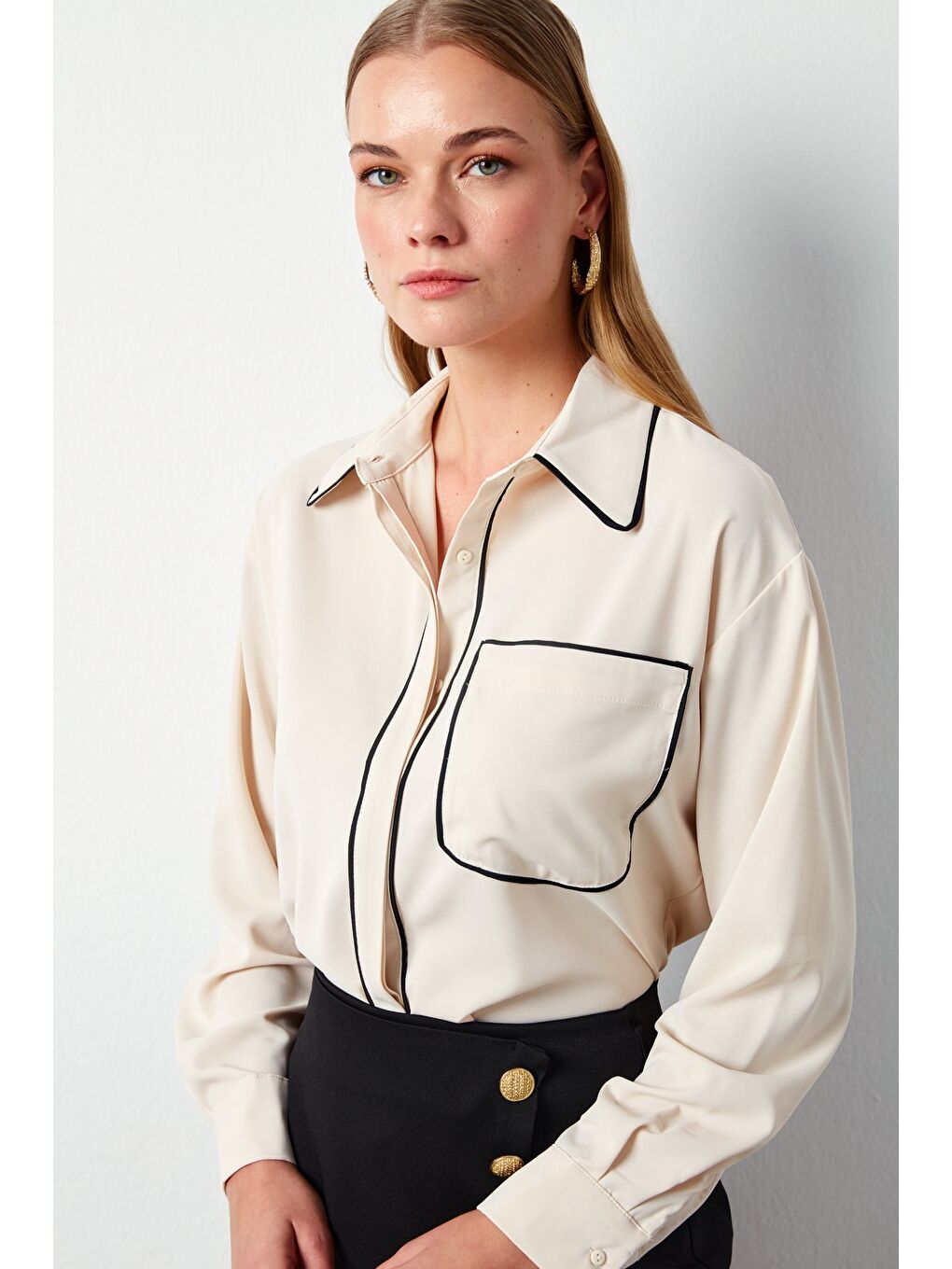 Cep Detaylı Salaş Gömlek - Bej-2