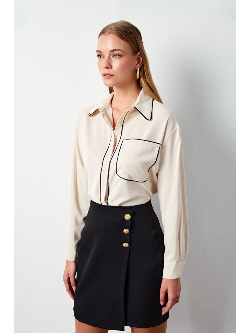 Cep Detaylı Salaş Gömlek - Bej-3