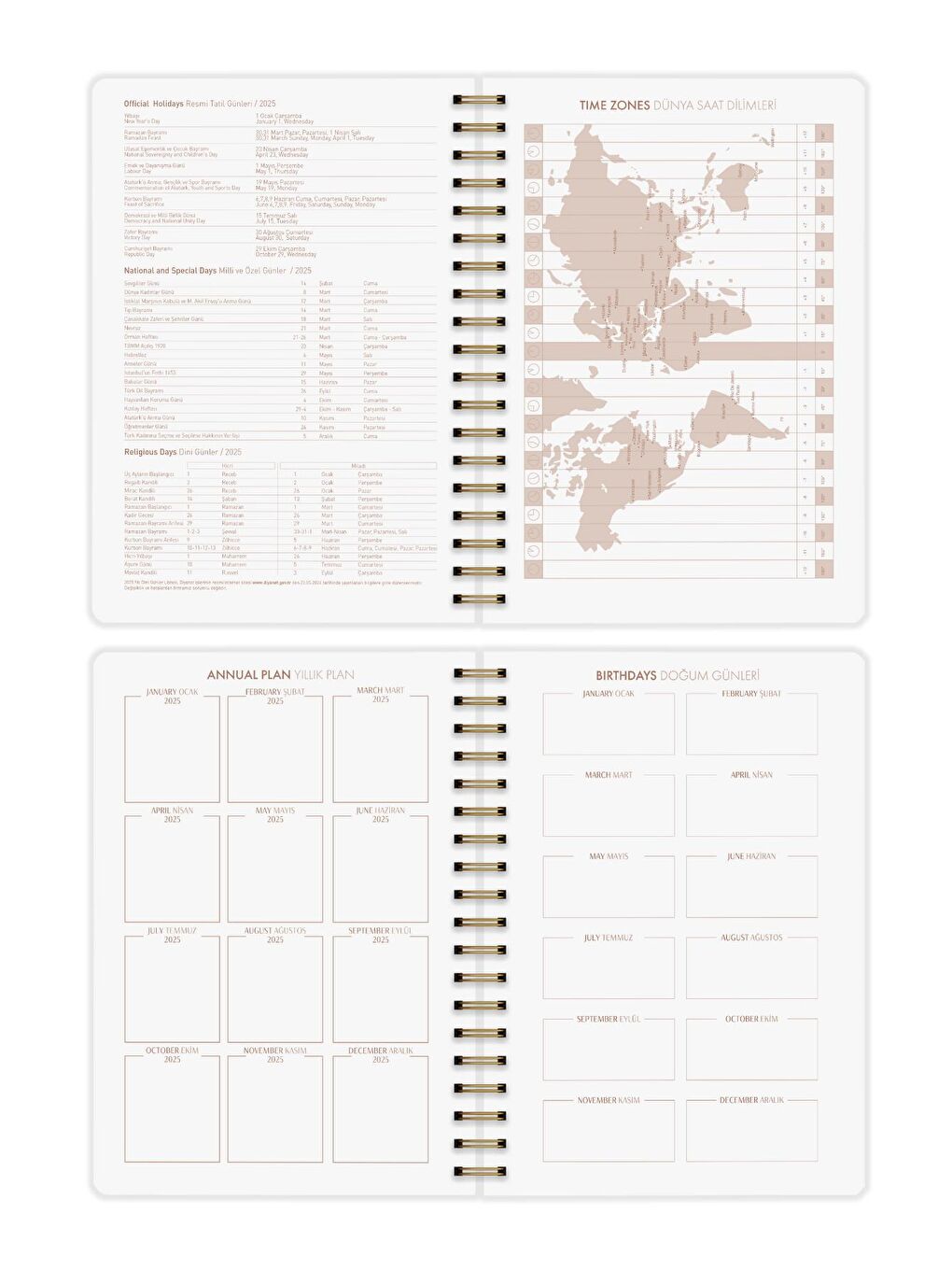 2025 Haftalık Ajanda Spiralli A5 Bej-2