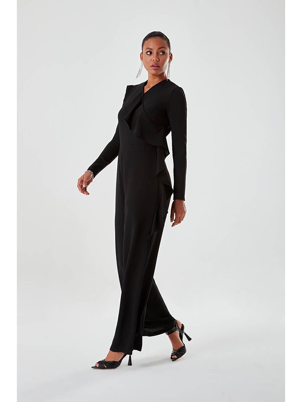 Volanlı Siyah Luxury Tulum-1