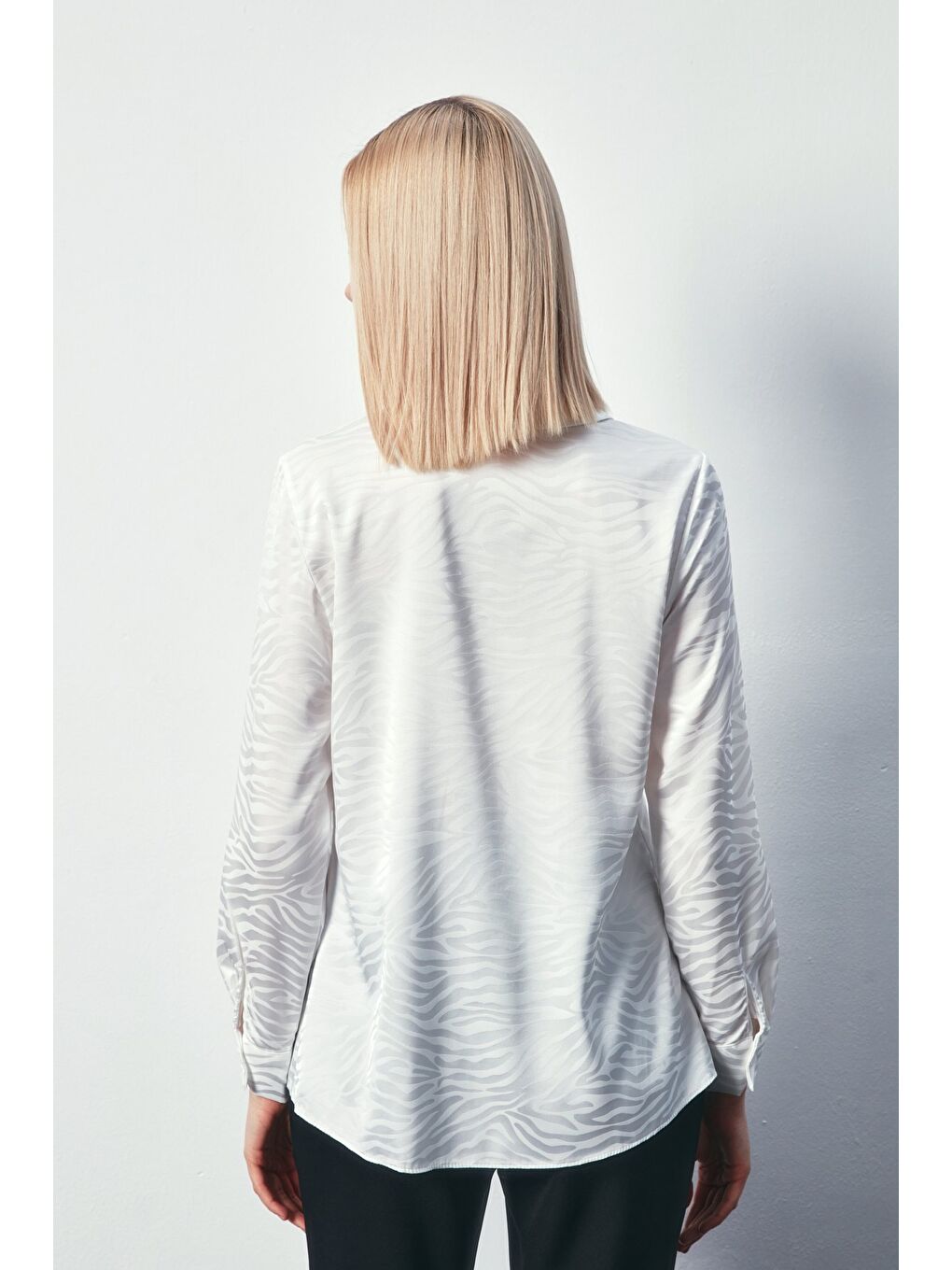 Desenli Düz Klasik Gömlek - Ekru-7