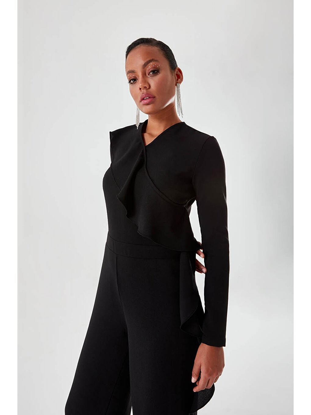 Volanlı Siyah Luxury Tulum-3