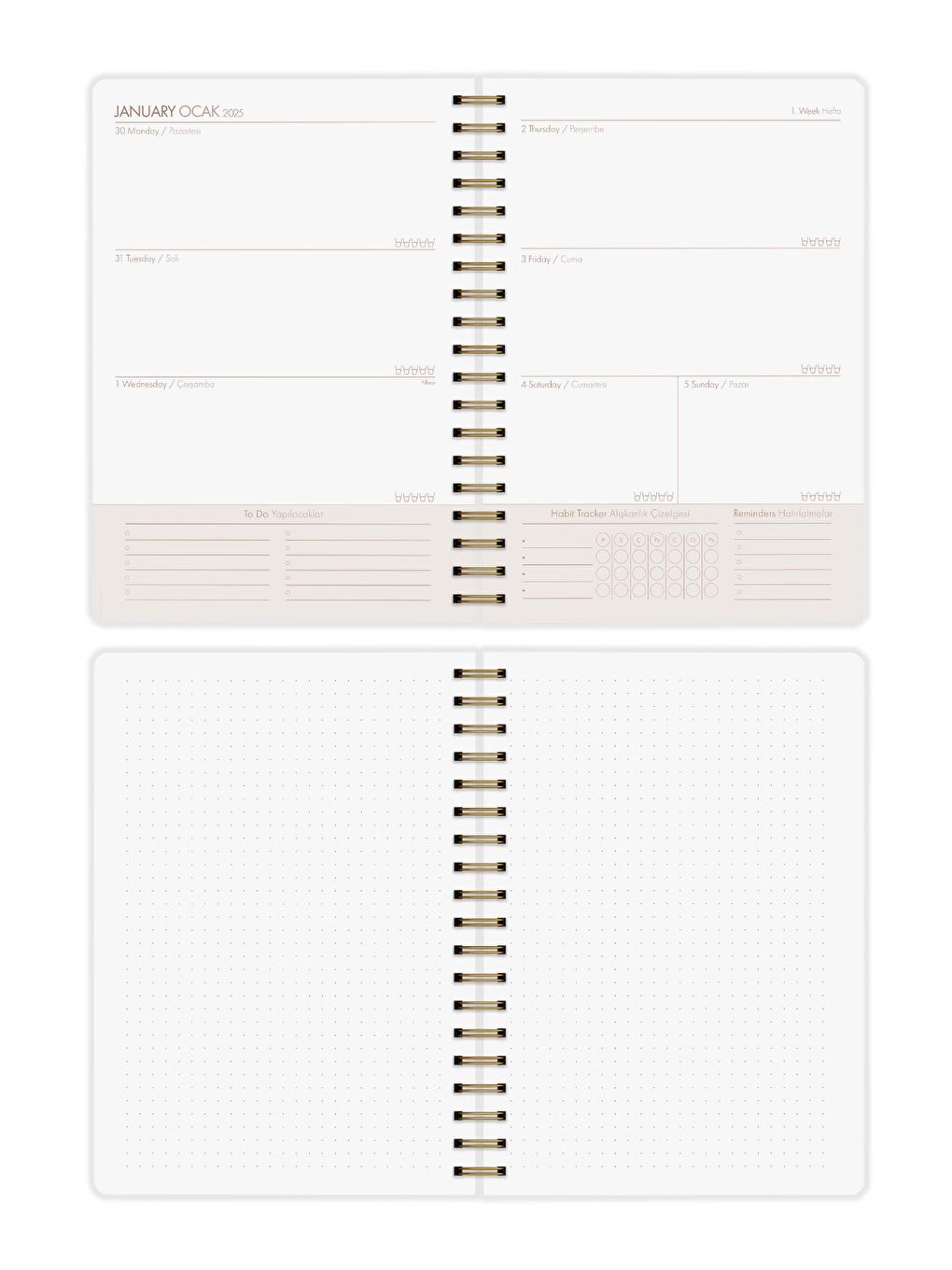 2025 Haftalık Ajanda Spiralli A5 Bej-6