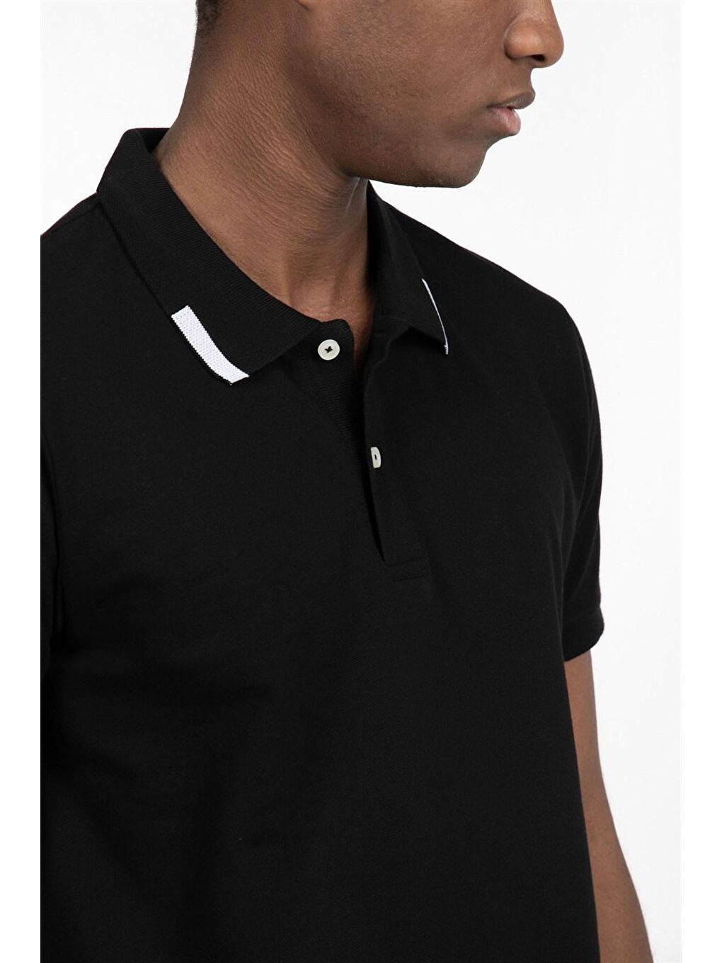 Erkek Slim Fit Dar Kesim %100 Pamuk Düz Pike Siyah Polo Yaka Tişört-2